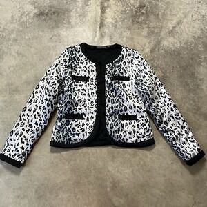 Michael Simon‎ Jacket Womens Sz Medium Animal Printe Short Black Grey Quilted